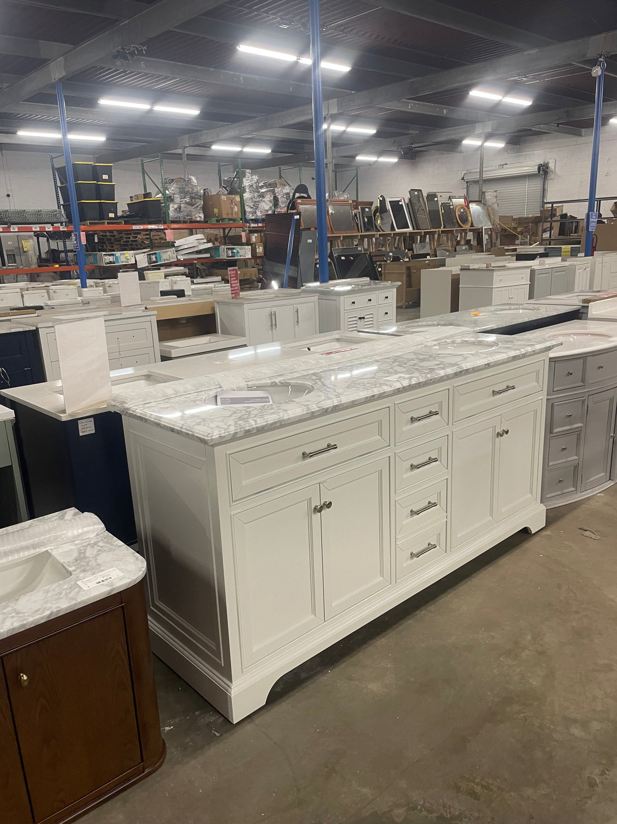 Windlowe 73 in. W x 22 in. D x 35 in. H Bath Vanity in White with Carrara Marble Vanity Top in White with White Sink