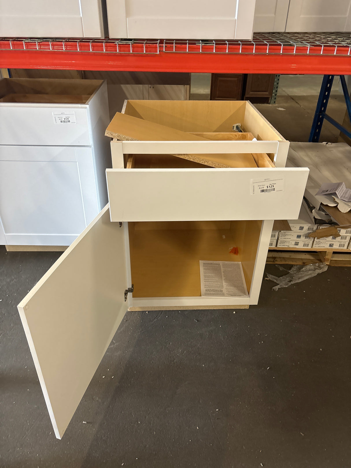 Shaker Satin White Stock Assembled Base Kitchen Cabinet with Ball-Bearing Drawer Glides (24 in. x 34.5 in. x 24 in.)