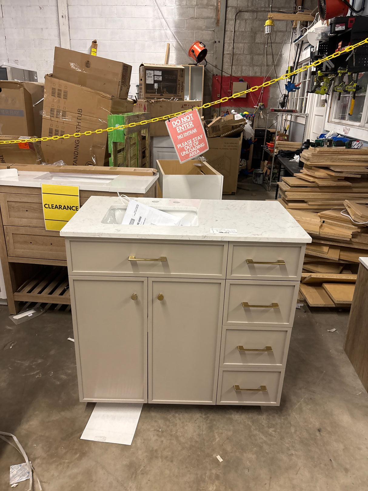 Marcote 36 in. Single Sink Freestanding Bathroom Vanity in Greige with White Volakas Engineered Marble Top