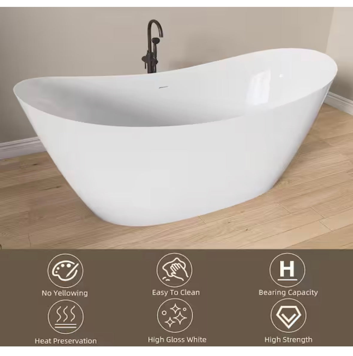 59 in. x 29.5 in. Free Standing Deep Soaking Double Slipper Alone Bath Tub Oval Acrylic Freestanding Bathtubs in White (Cracked)