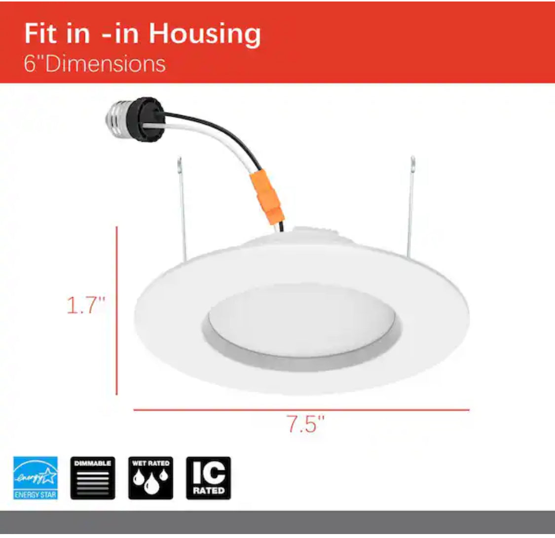 5/6 in. Integrated LED White New Construction or Remodel Recessed Light Trim with Adjustable CCT CEC T20, (4-Pack)