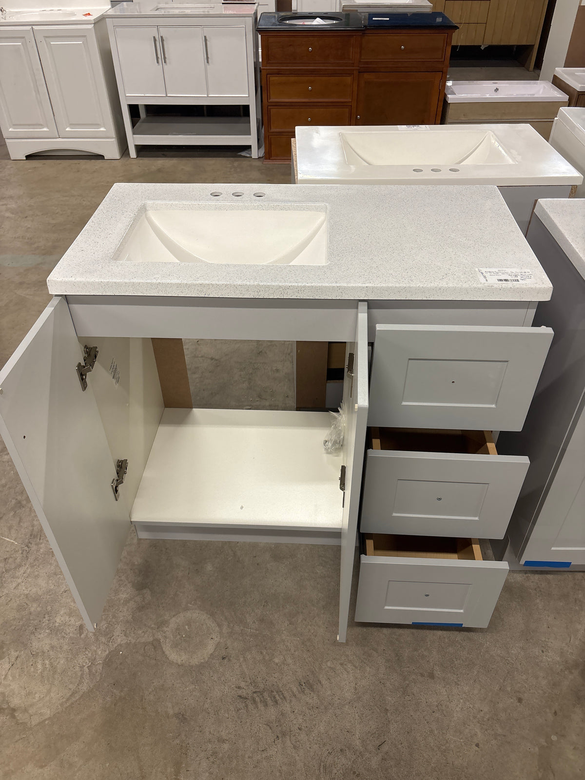 Bannister 36.5 in. W x 18.75 in. D Bath Vanity in pearl gray with Cultured Marble Top in Colorpoint White with White Sink