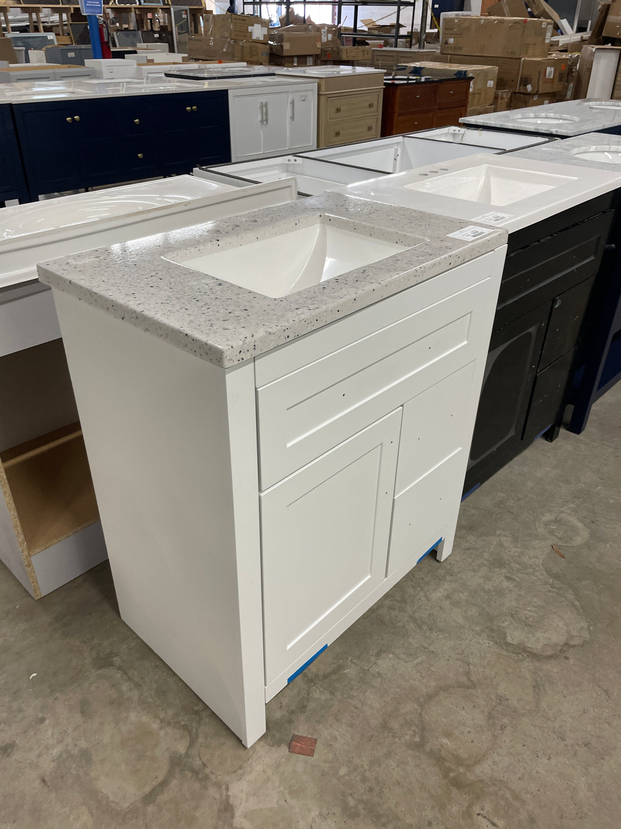 Clady 31 in. W x 19 in. D x 35 in. H Single Sink Freestanding Bath Vanity in White with Silver Ash Cultured Marble Top