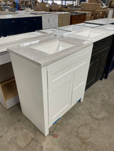 Clady 31 in. W x 19 in. D x 35 in. H Single Sink Freestanding Bath Vanity in White with Silver Ash Cultured Marble Top