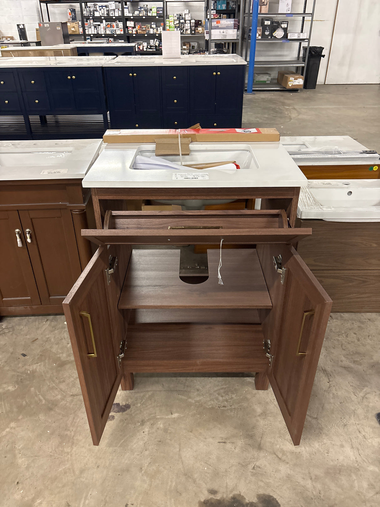 Bilston 24 in. Single Sink Freestanding Spiced Walnut Bath Vanity with White Engineered Stone Top
