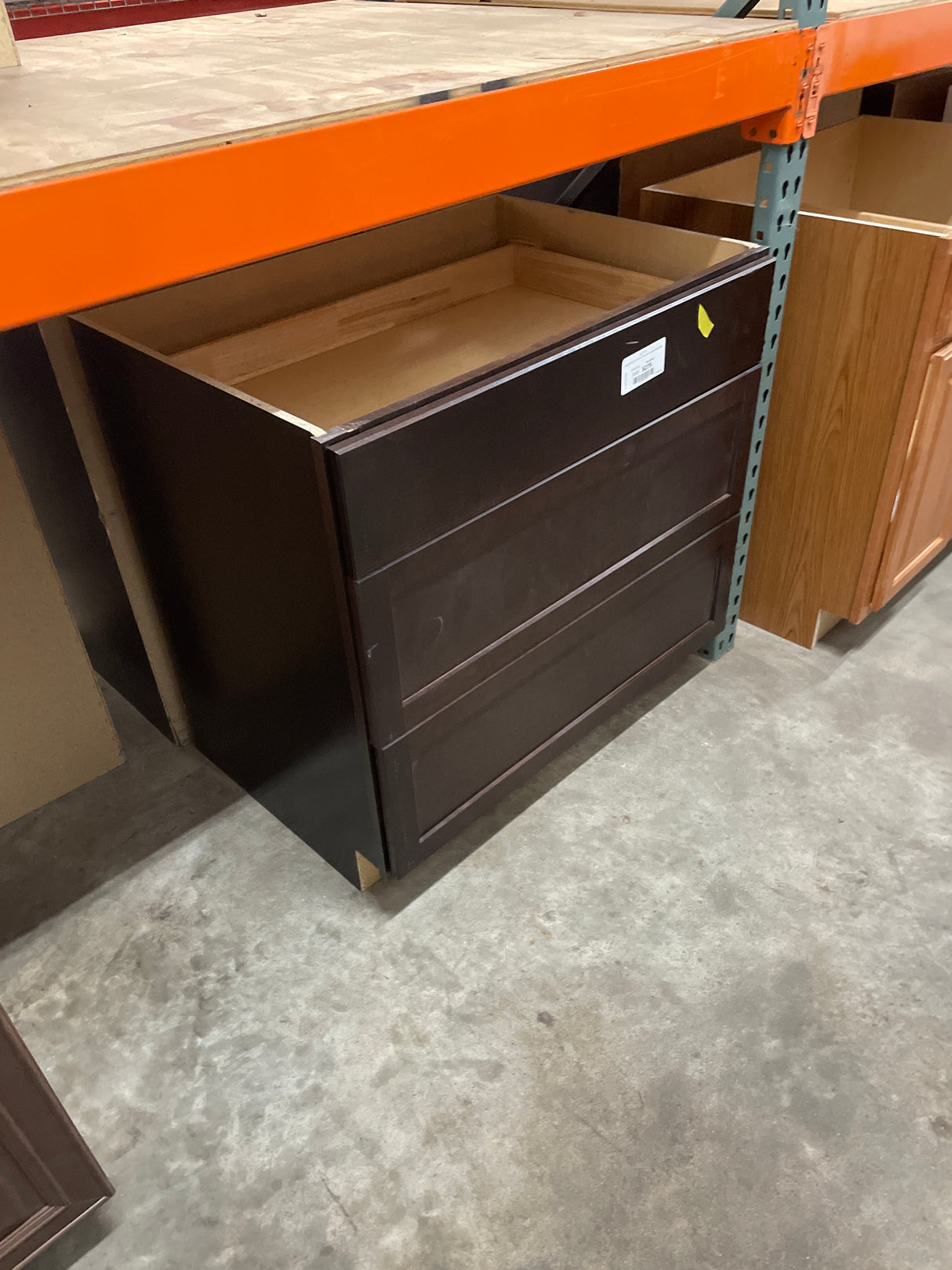 Shaker 36 in. W x 24 in. D x 34.5 in. H Assembled 3 Drawer Base Cabinet in Java