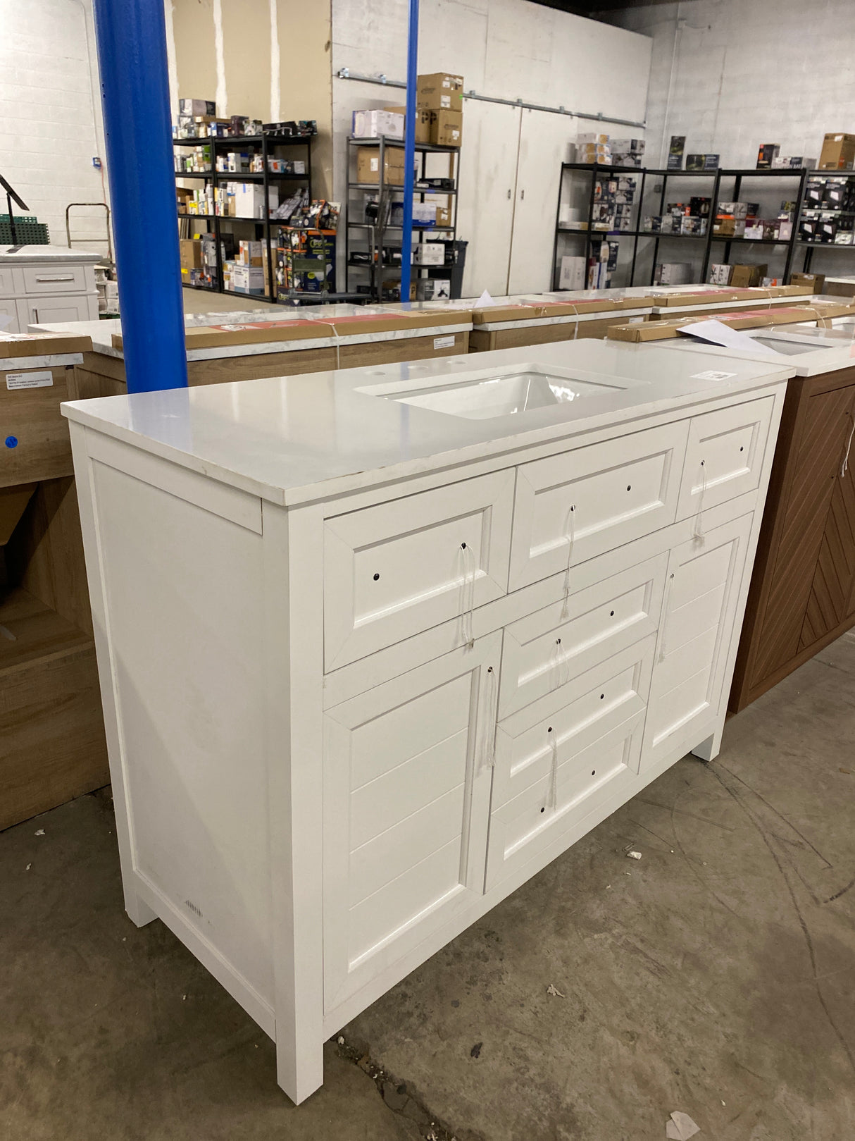 Hanna 48 in. W x 19 in. D x 34 in. H Single Sink Bath Vanity in White with White Engineered Stone Top