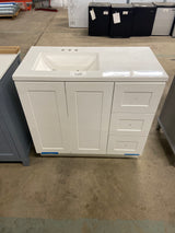 Bannister 37 in. W x 19 in. D x 35 in. H Single Sink Freestanding Bath Vanity in White with White Cultured Marble Top