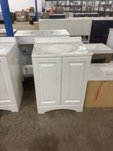 Everdean 25 in. W x 19 in. D x 34 in. H Single Sink Freestanding Bath Vanity in White with White Cultured Marble Top