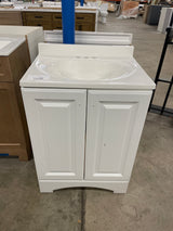 Everdean 25 in. W x 19 in. D x 34 in. H Single Sink Freestanding Bath Vanity in White with White Cultured Marble Top