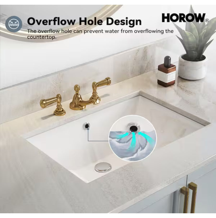 23-5/8 in. Rectangular Glazed Ceramic Undermount Bathroom Vanity Sink in White with Overflow Drain