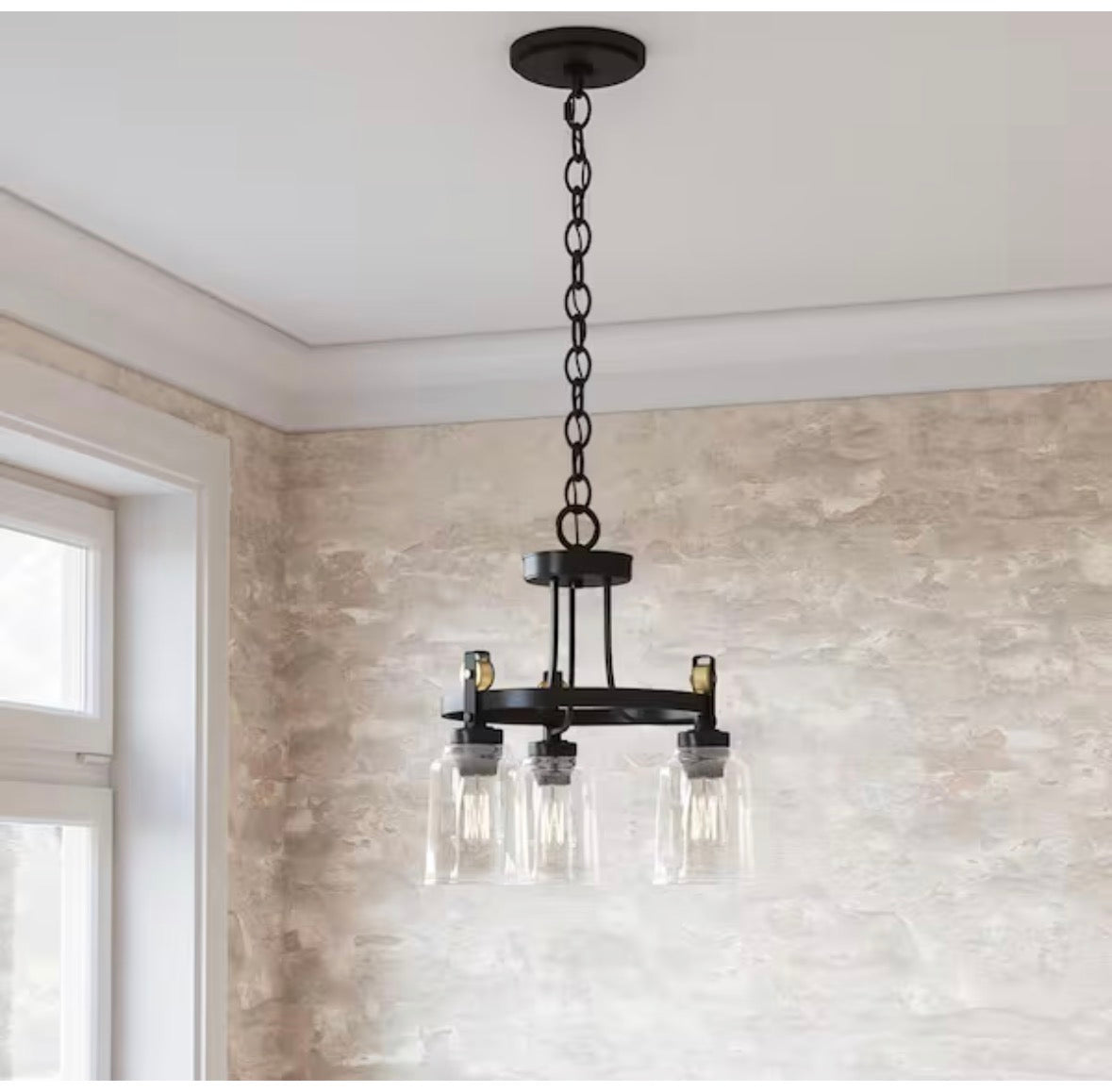 Knollwood 17-1/2 in. 3-Light Black Bronze with Brass Accents Industrial Round Chandelier for Kitchens Bulbs Included