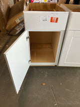 Shaker Satin White Stock Assembled Base Kitchen Cabinet with Ball-Bearing Drawer Glides (18 in. x 34.5 in. x 24 in.)
