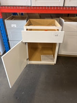 Shaker Satin White Stock Assembled Base Kitchen Cabinet with Ball-Bearing Drawer Glides (24 in. x 34.5 in. x 24 in.)
