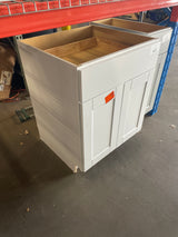 Shaker 27 in. W x 24 in. D x 34.5 in. H Assembled Base Kitchen Cabinet in Satin White with Ball-Bearing Glides