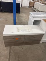 Stella 49 in. Single Sink White Washed Oak Floating Bath Vanity with White Cultured Marble Top (Assembled)