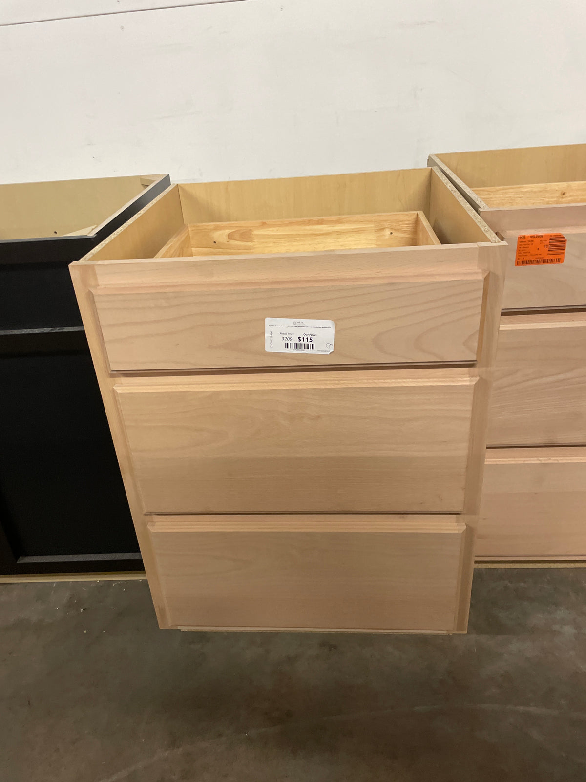 24 in. W x 24 in. D x 34.5 in. H Assembled Drawer Base Kitchen Cabinet in Unfinished with Recessed Panel