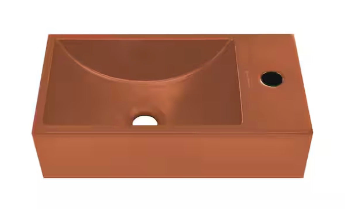 Lisse 16 in. Concrete Composite Rectangle Wall-Mounted Sink With 4 in. Basin Right Side Faucet Mount in Matte Terracotta