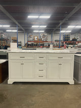 Windlowe 73 in. W x 22 in. D x 35 in. H Bath Vanity in White with Carrara Marble Vanity Top in White with White Sink