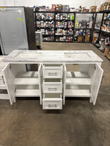 Stockham 61 in. Double Sink White Bath Vanity with Epoxied White Carrara Marble Top (Assembled)