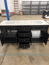 Fremont 72 in. Double Sink Black Bath Vanity with White Engineered Marble Top (Assembled)