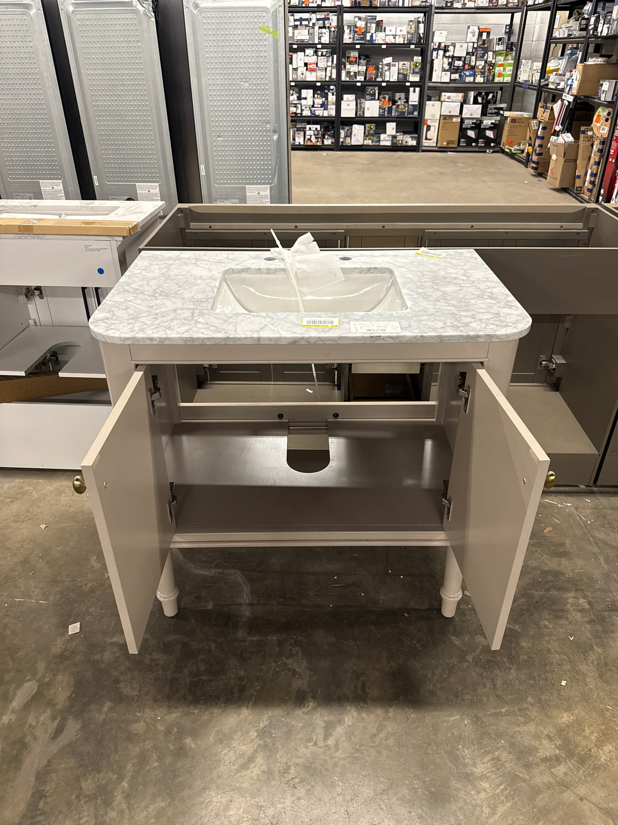 Collette 36 in. Single Sink Greige Bath Vanity with Carrara White Marble Top (Assembled)