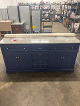 Fremont 72 in. W x 22 in. D x 34 in. H Vanity in Navy Blue With Grey Granite Top and White Sinks