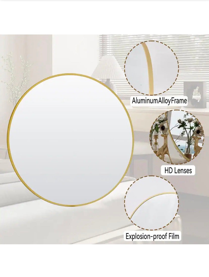 30 in. W x 30 in. H Round Aluminum Alloy Framed Gold Wall Mirror