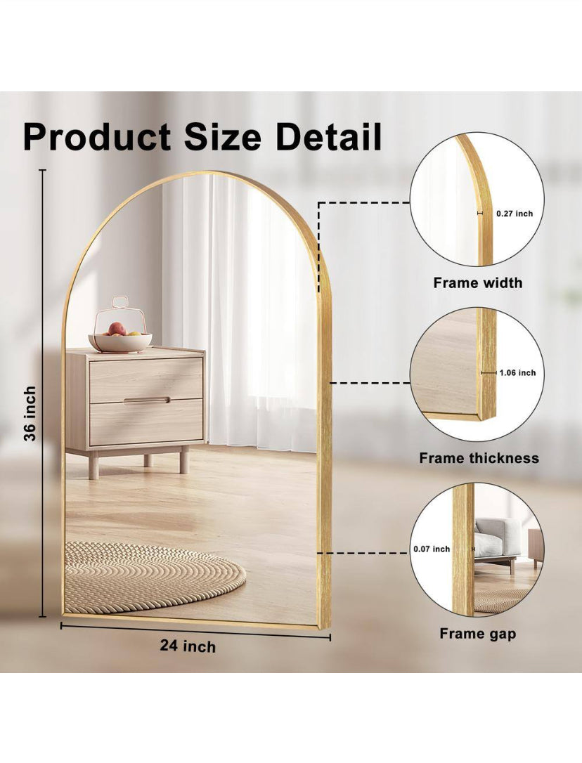 24 in. W x 36.5 in. H Arched Aluminum Arched Bathroom Wall-Mounted Vanity Mirror (2-Pieces)