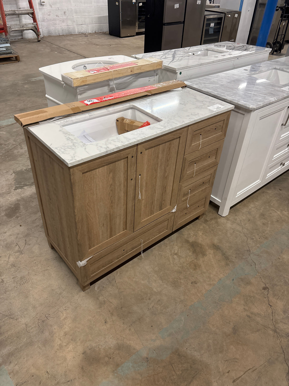 Tobana 42 in. W x 19 in. D x 34.5 in. H Bath Vanity in Weathered Tan with White Cultured Marble Top