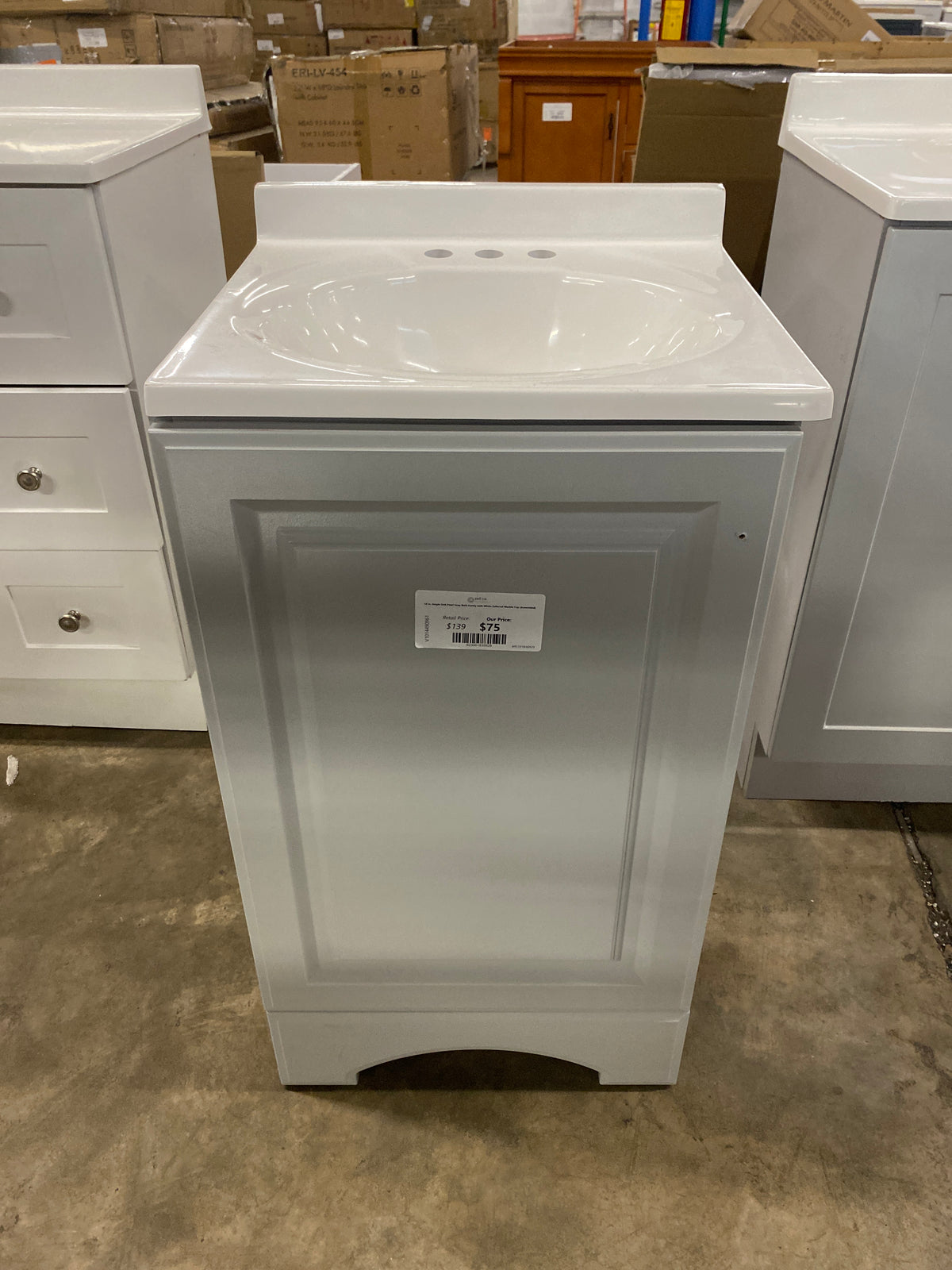 19 in. Single Sink Pearl Gray Bath Vanity with White Cultured Marble Top (Assembled)