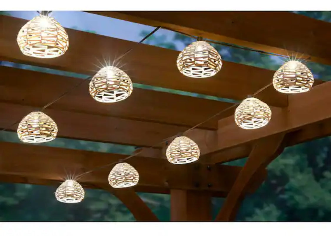 10-Light 10 ft. Outdoor/Indoor Plug-In Round Globe Bulb LED Rattan String Light