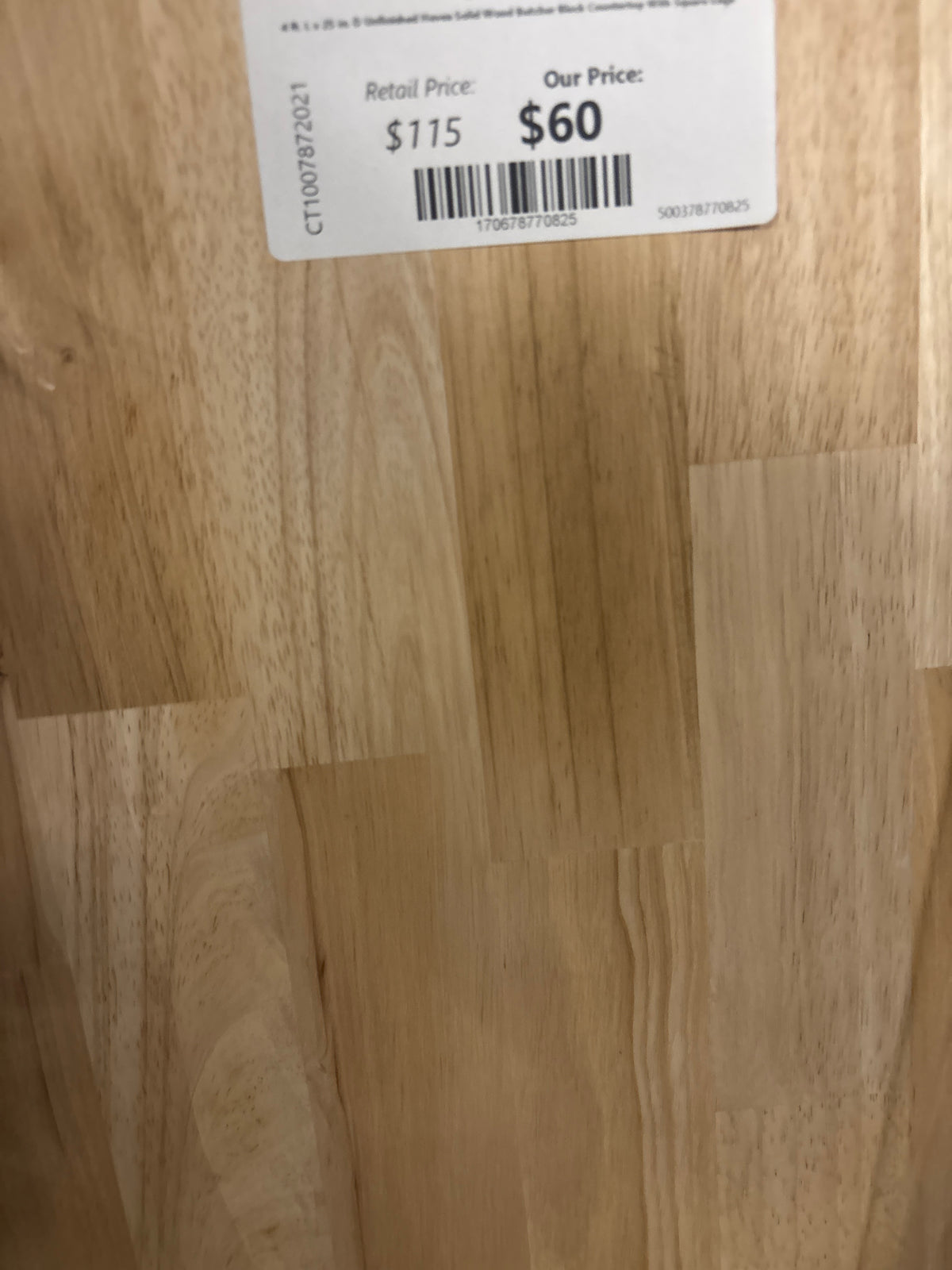 4 ft. L x 25 in. D Unfinished Hevea Solid Wood Butcher Block Countertop With Square Edge