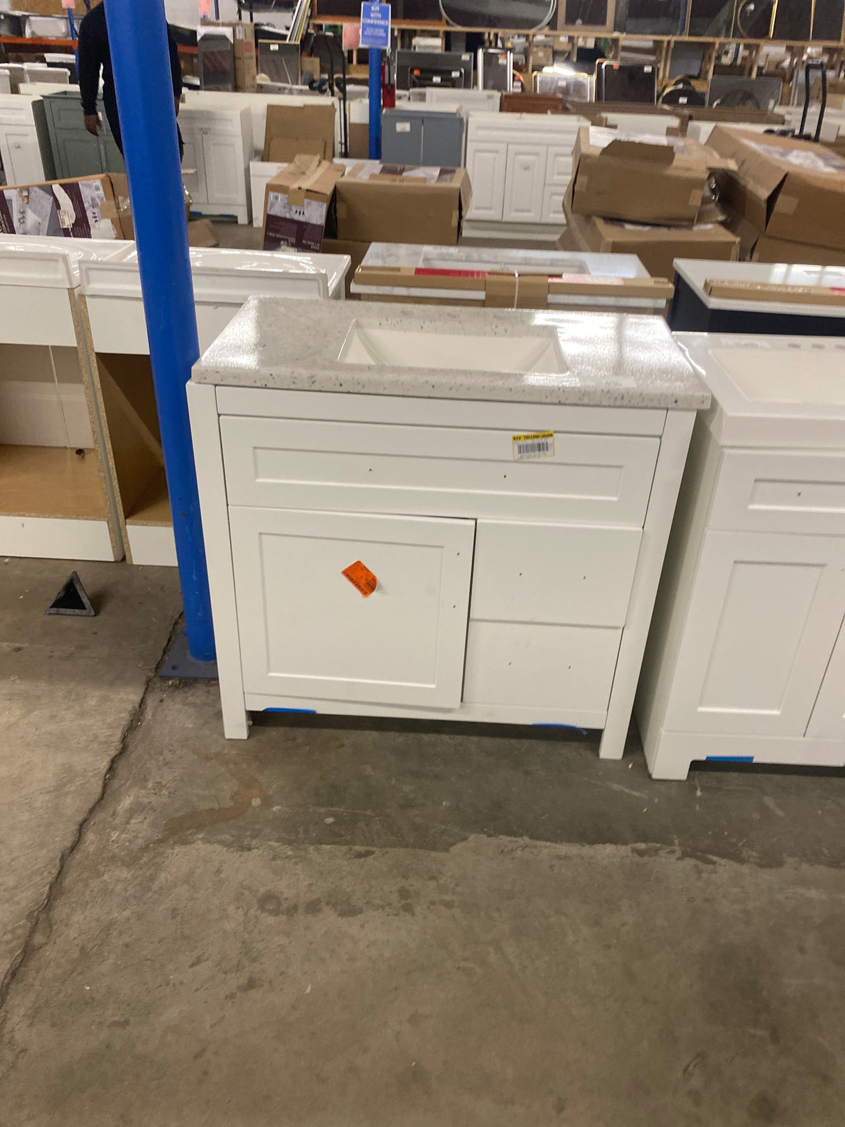 Clady 37 in. W x 19 in. D x 35 in. H Single Sink Freestanding Bath Vanity in White with Silver Ash Cultured Marble Top