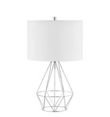 Winfield 23 in. 1-Light Chrome Indoor Geometric Metal Table Lamp with Fabric Lamp Shade