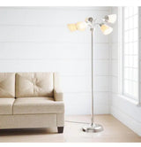 66 in. Satin Nickel Floor Lamp with 5 Plastic Bell Shades