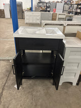 Cove 24 in. Single Sink Freestanding Rattan Bathroom Vanity in Black Oak with White Ceramic Top