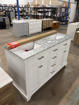 Roveland 60 in. W Bath Vanity in White With Marble Top