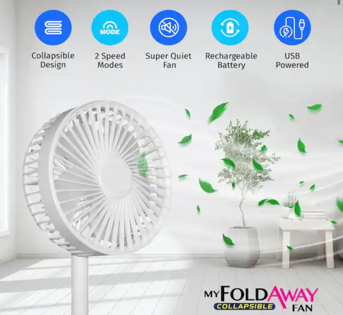 2-in-1 Adjustable Height 40 in. Unique Foldable and Portable My Foldaway Rechargeable Floor and Table Fan