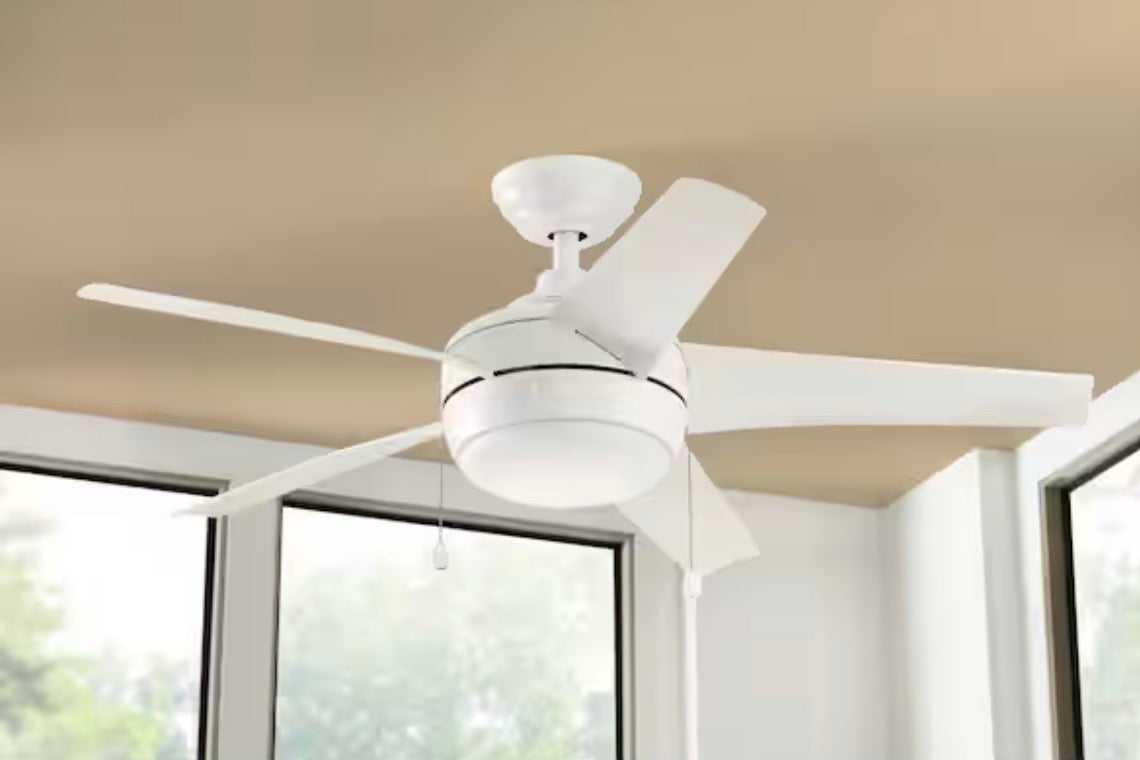 Windward 44 in. LED Indoor Matte White Ceiling Fan with Light Kit