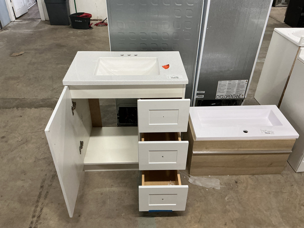 Bannister 31 in. W x 19 in. D x 35 in. H Single Sink Freestanding Bath Vanity in White with White Cultured Marble Top