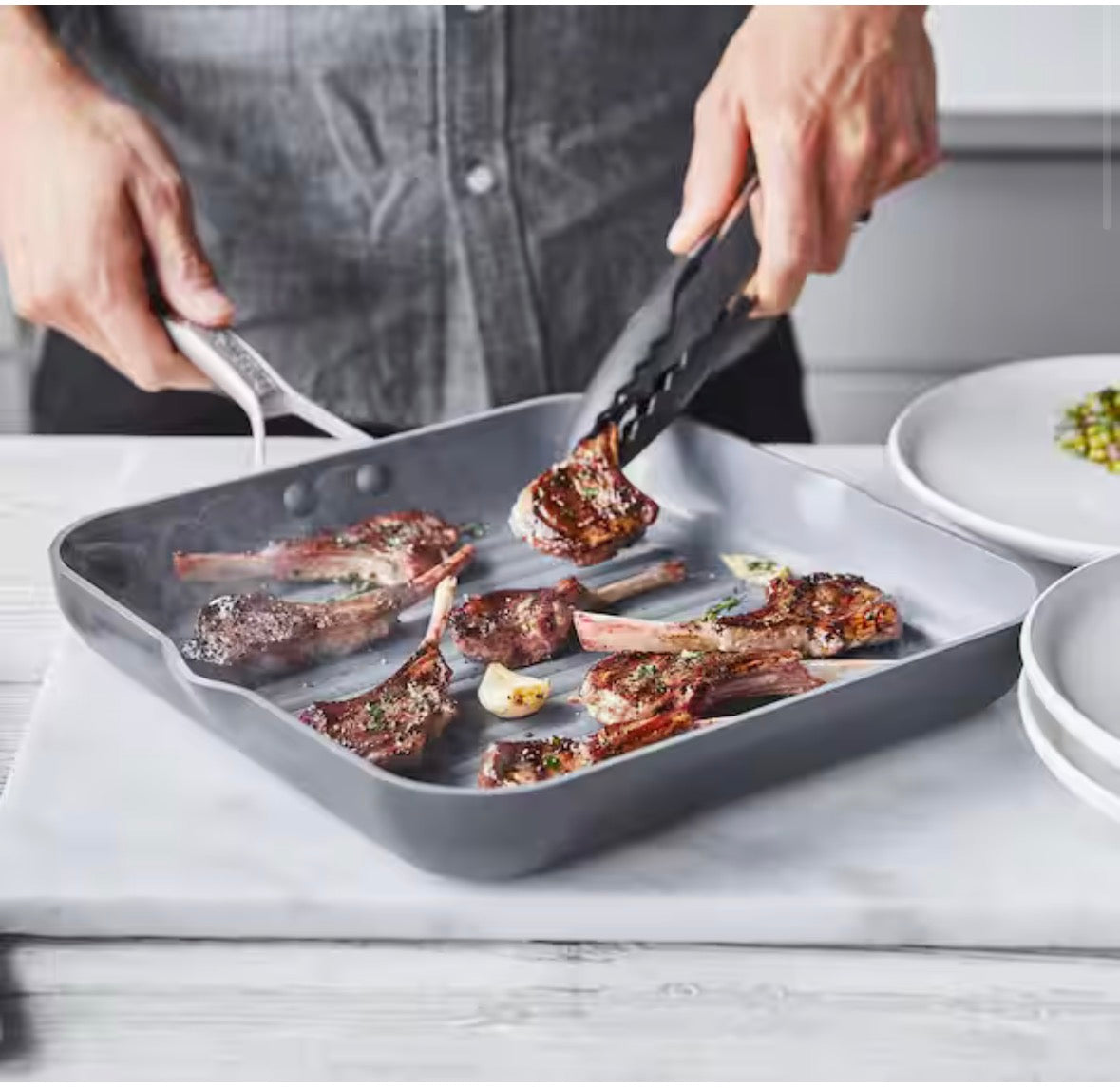 Paris Pro 11 in. Aluminum Non Stick Ceramic Square Frying Pan Grill Pan