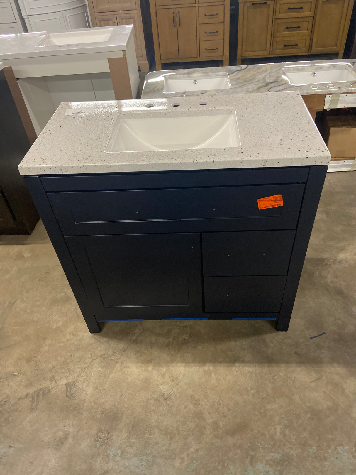 Clady 36.5 in. W x 18.75 in. D Bath Vanity in Deep Blue with Cultured Marble Vanity Top in Silver Ash with White Sink