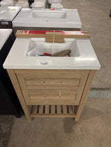 Autumn 24 in. Single Sink Weathered Tan Bath Vanity with White Engineered Stone Top (Assembled)