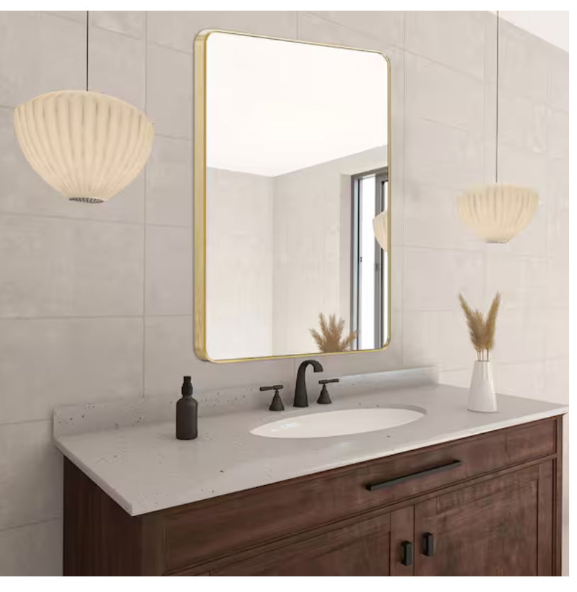 30 in. W x 40. 2 in. H Rectangular Aluminum Frame Square Gold Wall Mirror