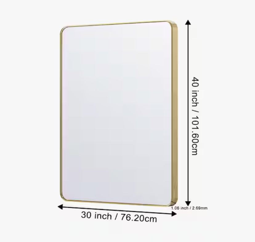 30 in. W x 40. 2 in. H Rectangular Aluminum Frame Square Gold Wall Mirror
