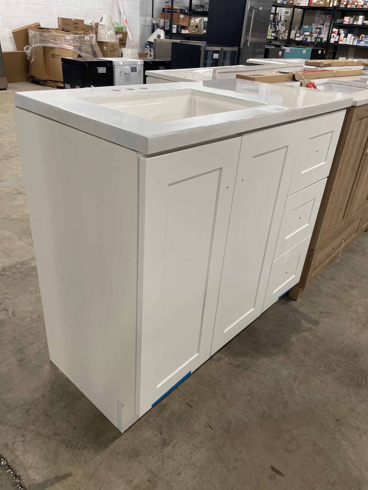 Bannister 37 in. W x 19 in. D x 35 in. H Single Sink Freestanding Bath Vanity in White with White Cultured Marble Top