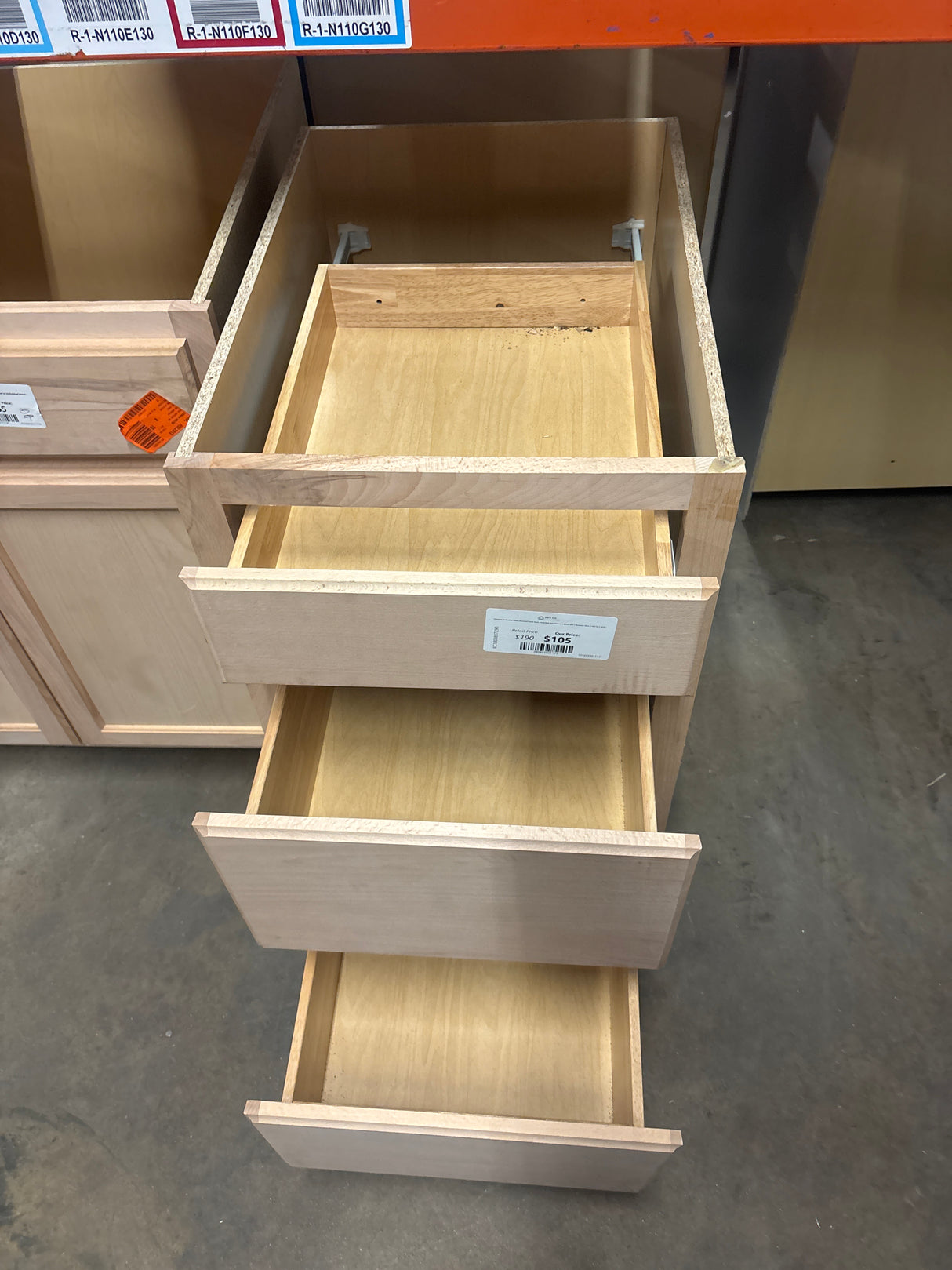 Hampton Unfinished Beech Recessed Panel Stock Assembled Base Kitchen Cabinet with 3 Drawers (18 in. x 34.5 in. x 24 in.)