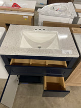 Clady 31 in. W x 19 in. D x 35 in. H Single Sink Bath Vanity in Deep Blue with Silver Ash Cultured Marble Top