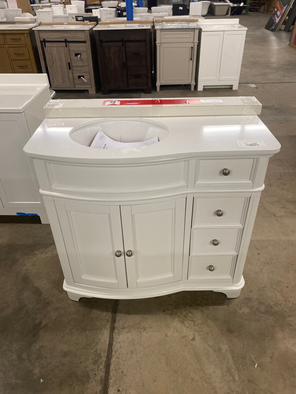 Terryn 37 in. Single Sink White Bath Vanity with Engineered White Marble Top (Assembled)